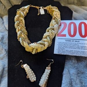 Lot 200 Beige Rope & Chain Choker W/Pierced Earrings